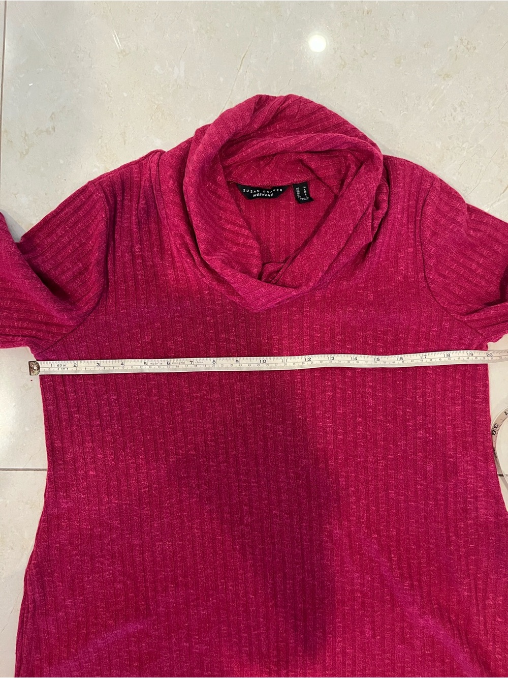 Susan Graver Raspberry Ribbed Cowl Neck Sweater - Picture 4 of 5